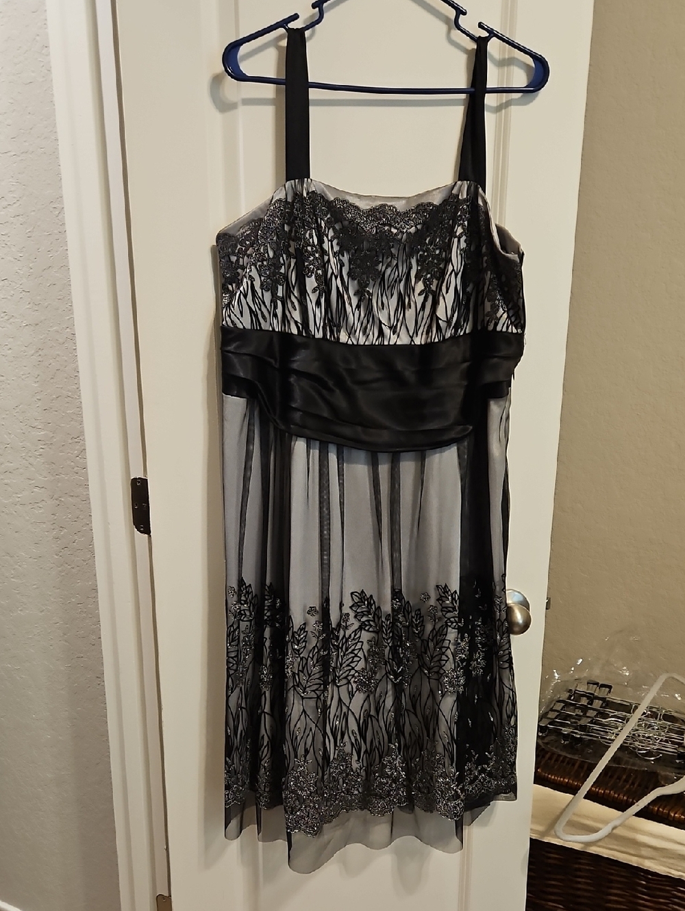 Dress Barn Black and White Lace-Embroidered Midi Dress